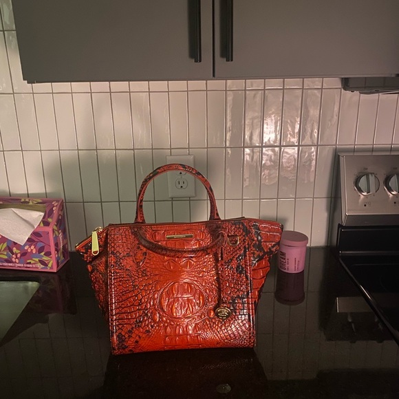 Brahmin Red Croc-Embossed Satchel with Gold Hardware - Picture 6 of 6